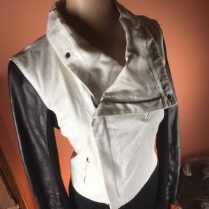 Veda Leather and Cotton Moto Style Jacket - Small